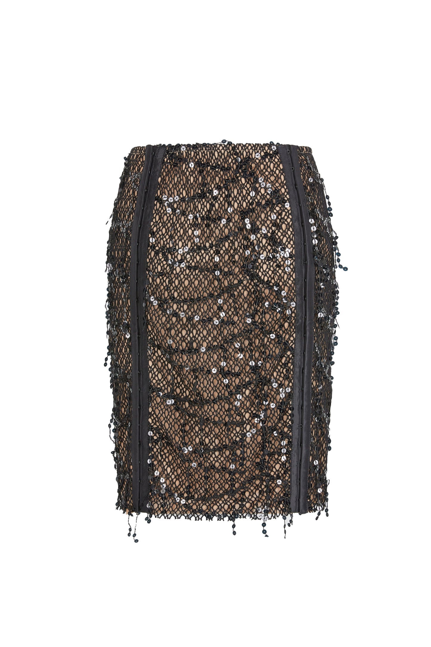 Black Sequin Fishnet Lace Up Tube Top & Skirt