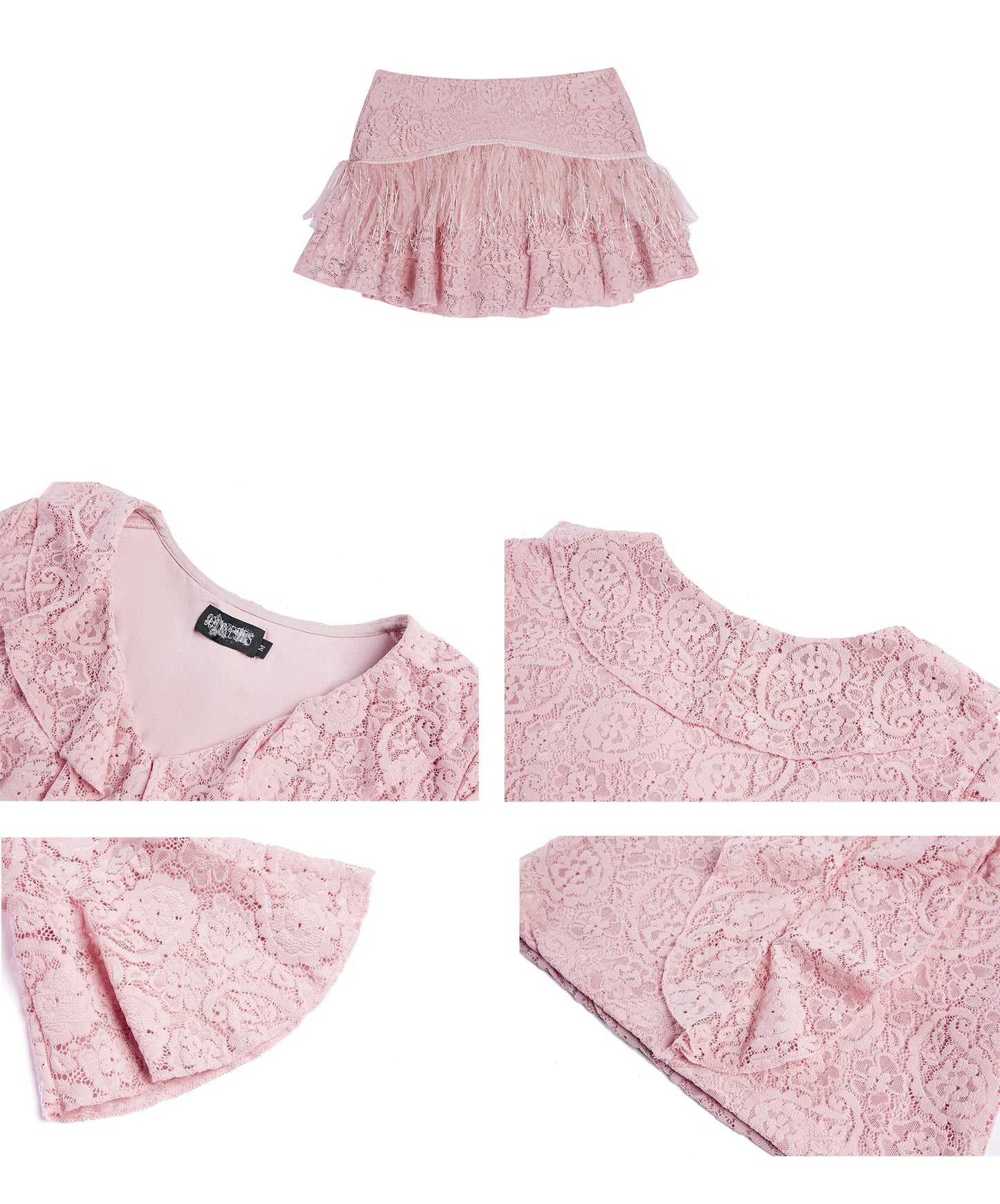 Pink Lace Ruffle Collar Top & Mirco Mini Skort