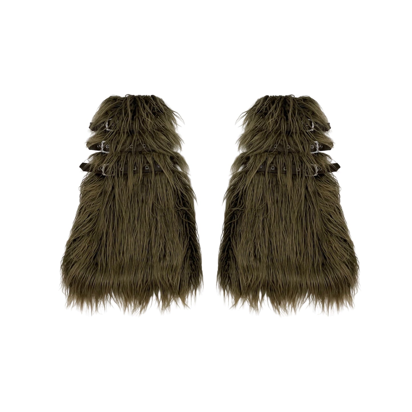 Navy Green Buckled Faux Fur Leg Warmers