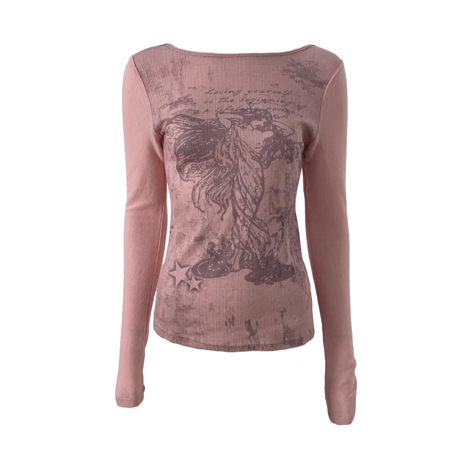 Pink Angel Print Long Sleeve Top