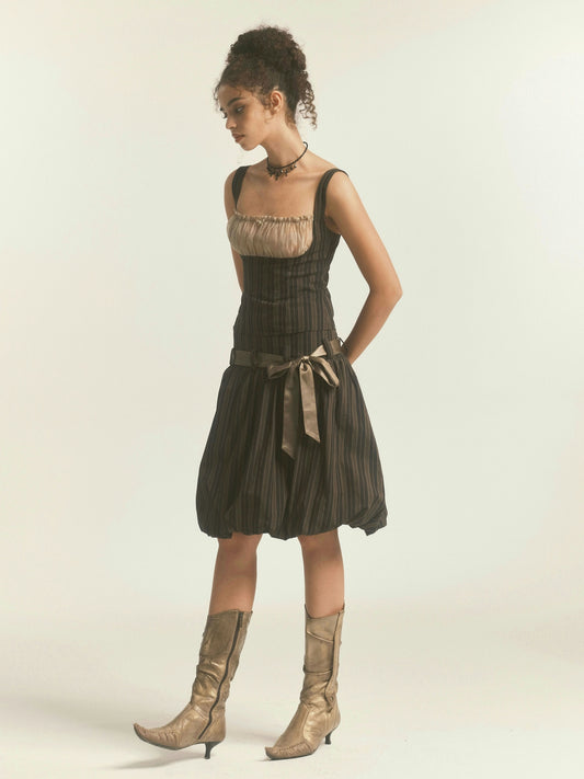 Stripe Pattern Milkmaid Top & Bubble Skirt