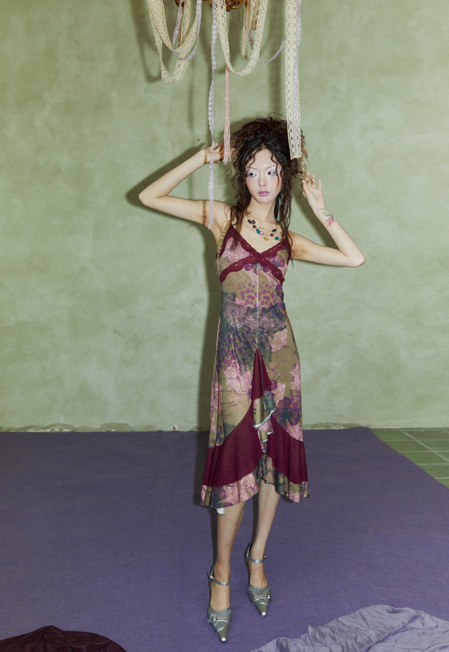 Floral Patterned Lace Mesh Dress