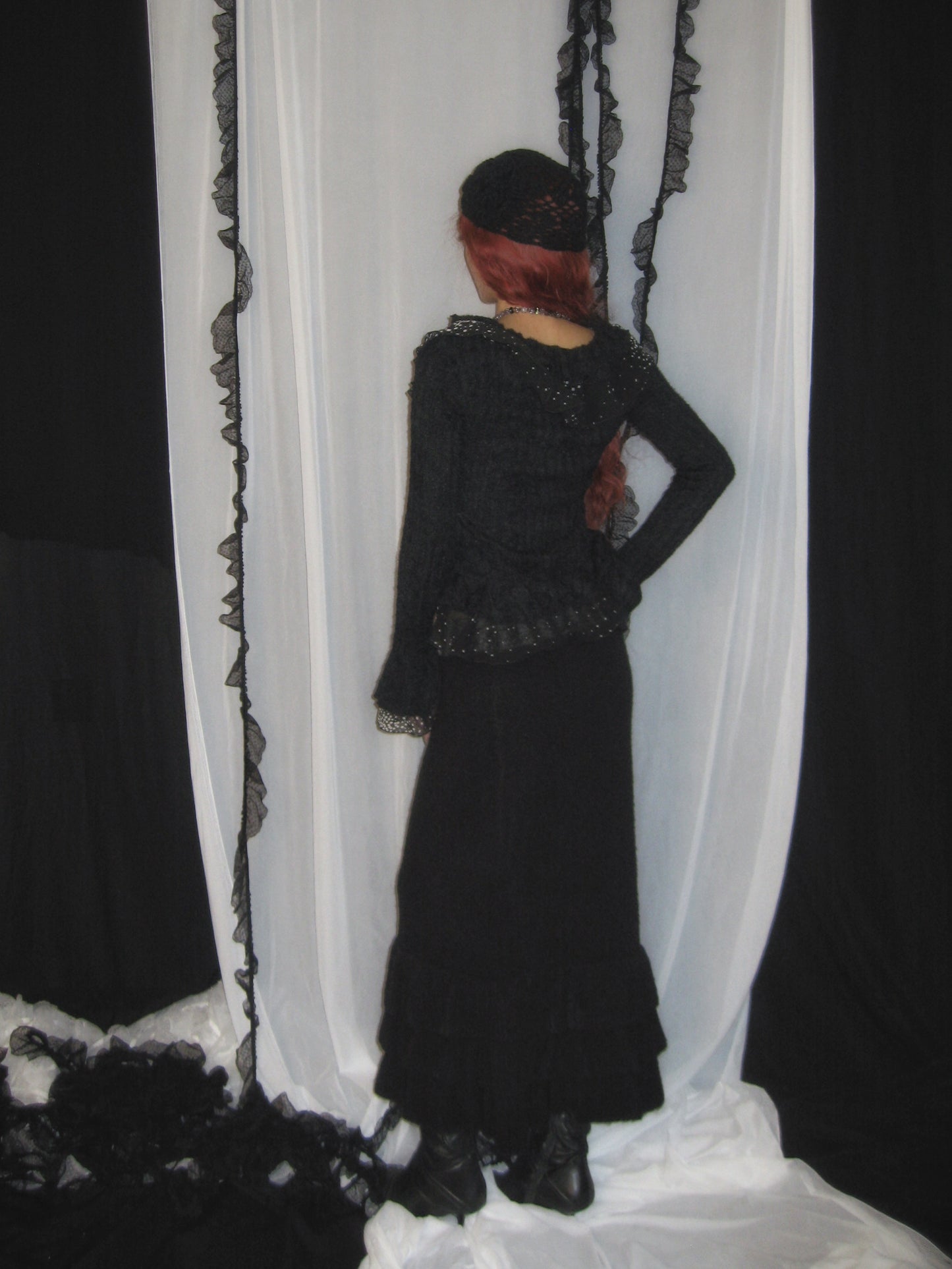 Black Ruffled Knit Cardigan
