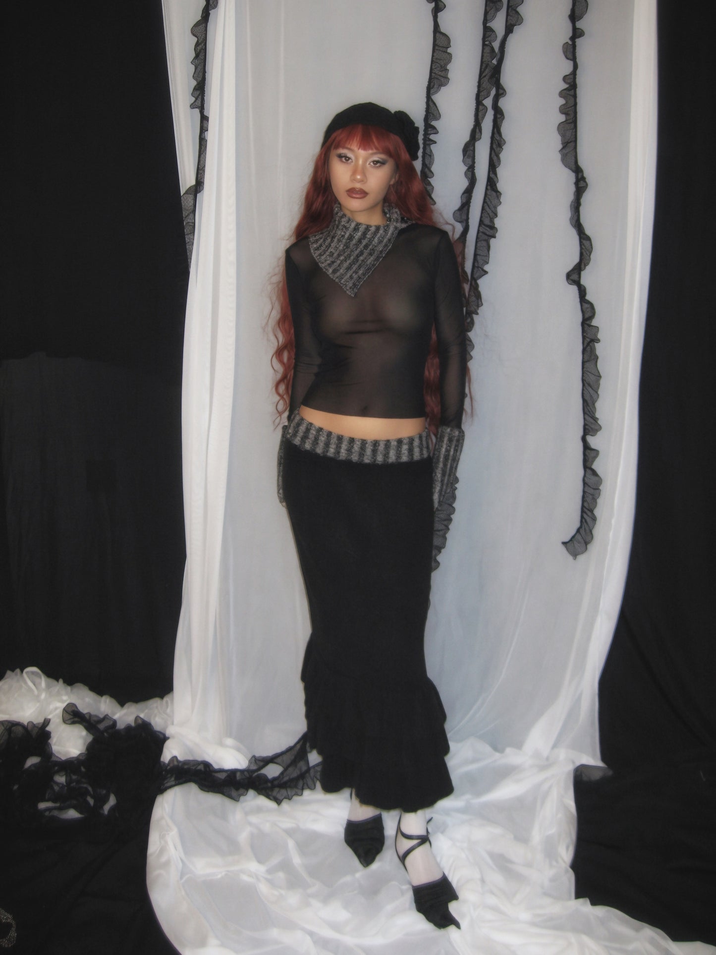 Black Ruffled Knit Mermaid Skirt