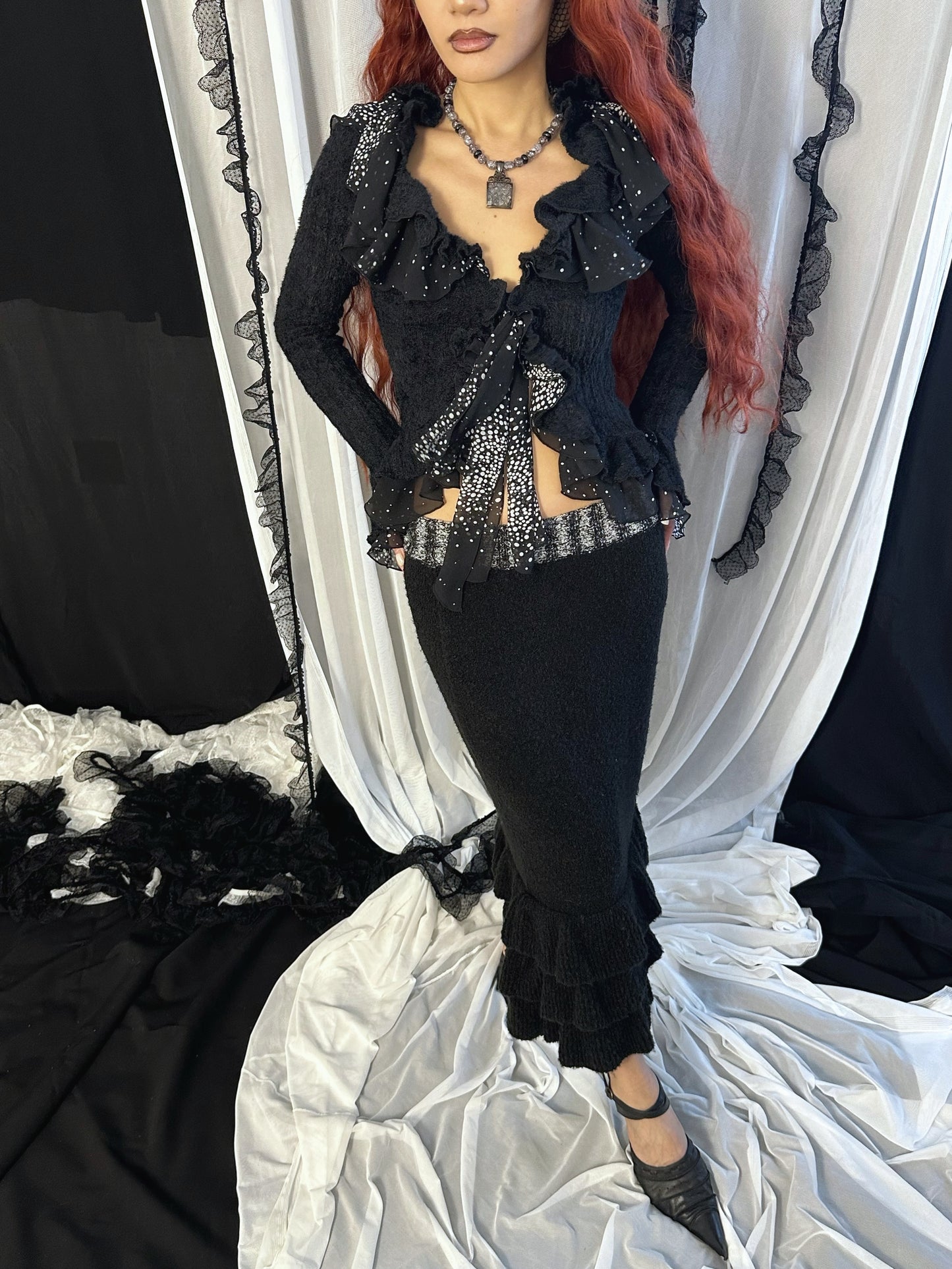Black Ruffled Knit Mermaid Skirt