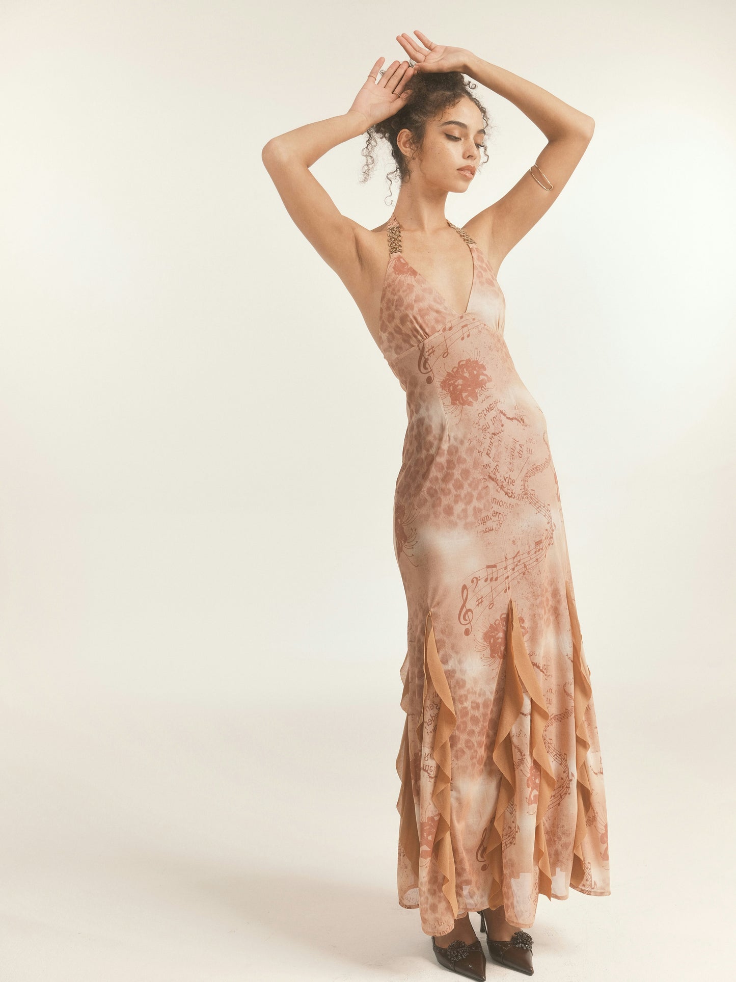 Leopard Print Mesh Halter Maxi Dress