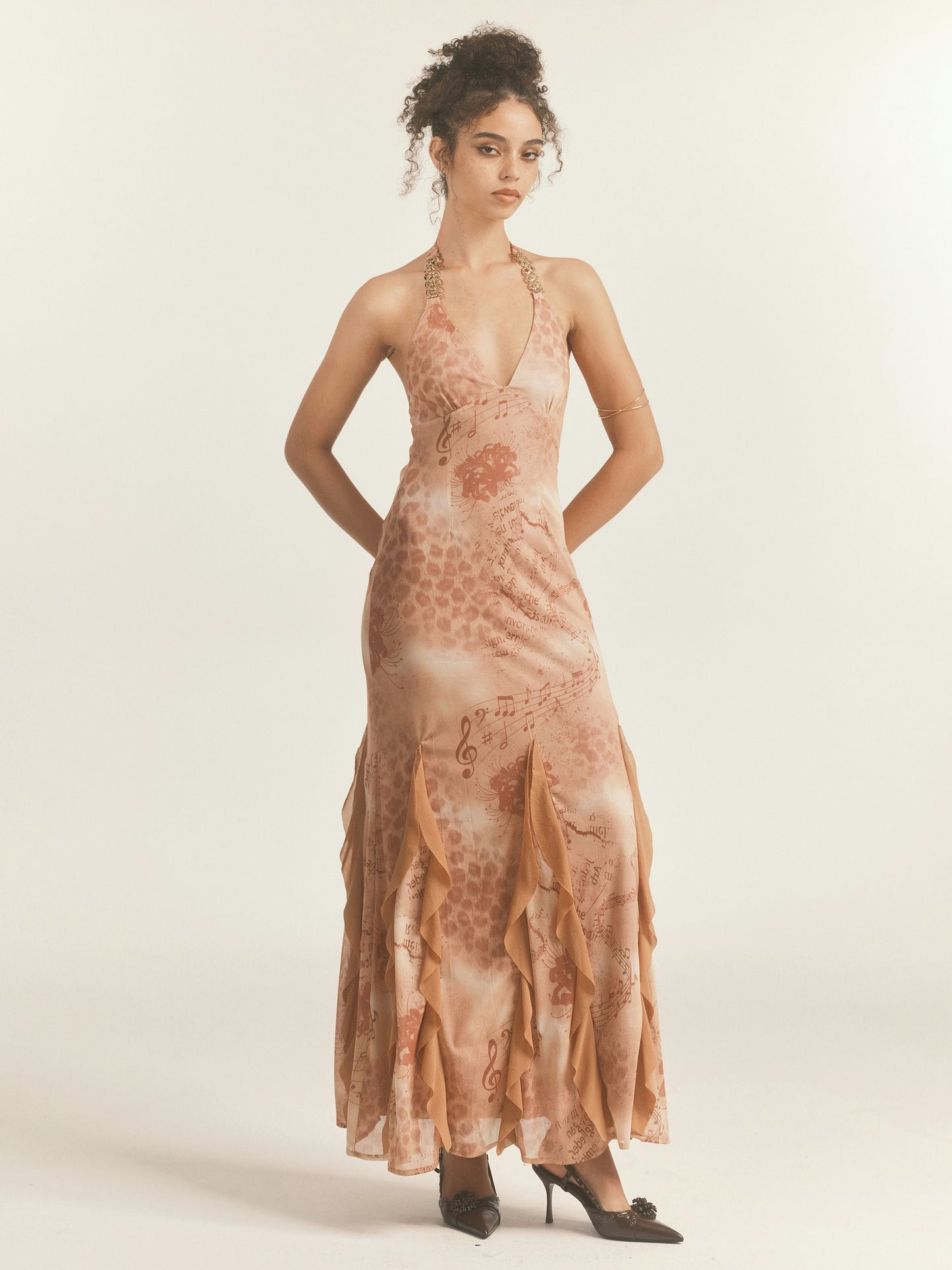 Leopard Print Mesh Halter Maxi Dress