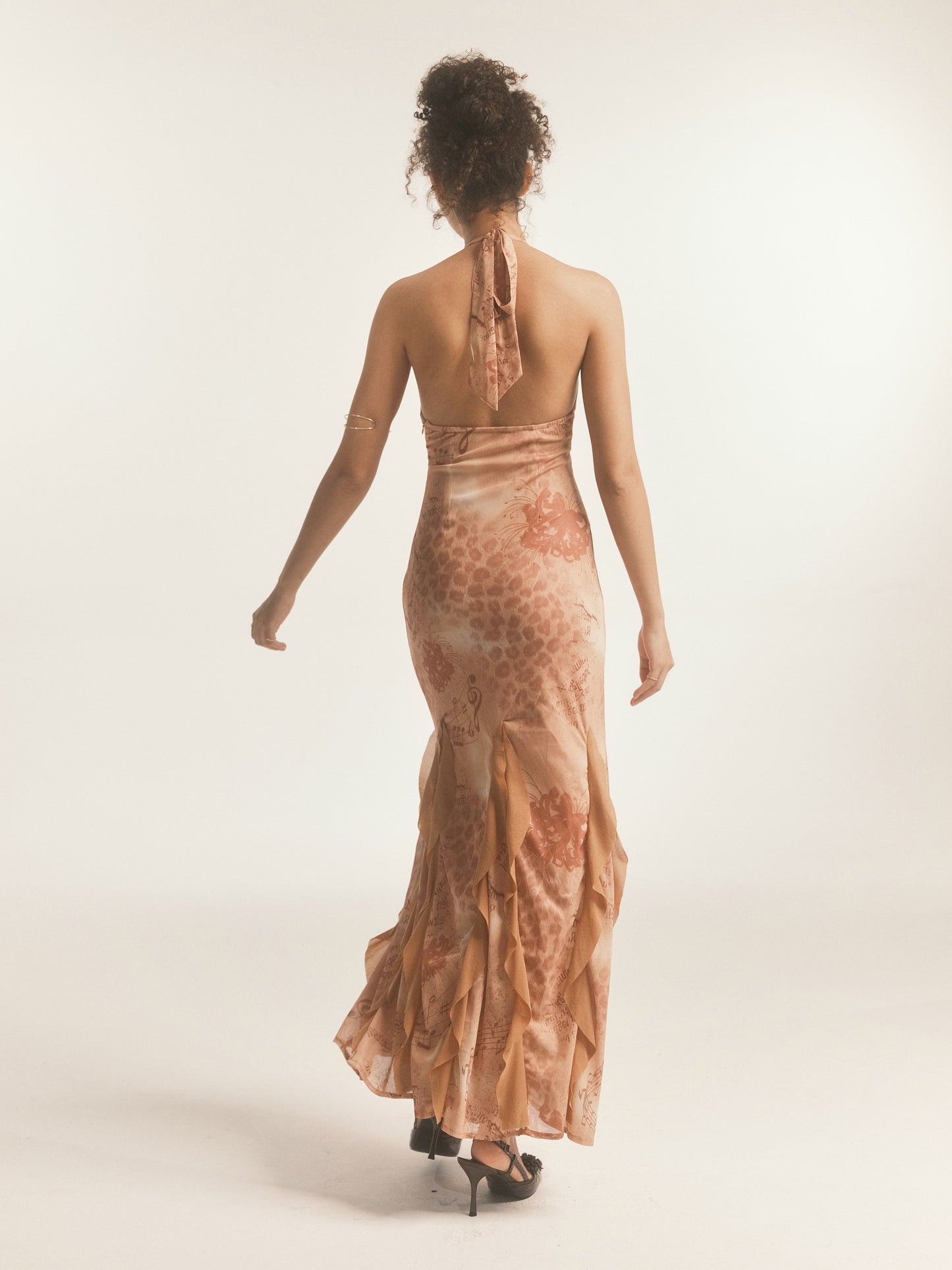 Leopard Print Mesh Halter Maxi Dress