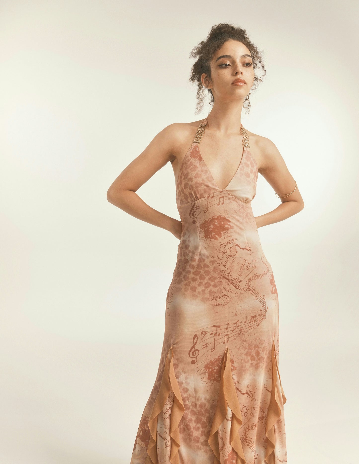 Leopard Print Mesh Halter Maxi Dress