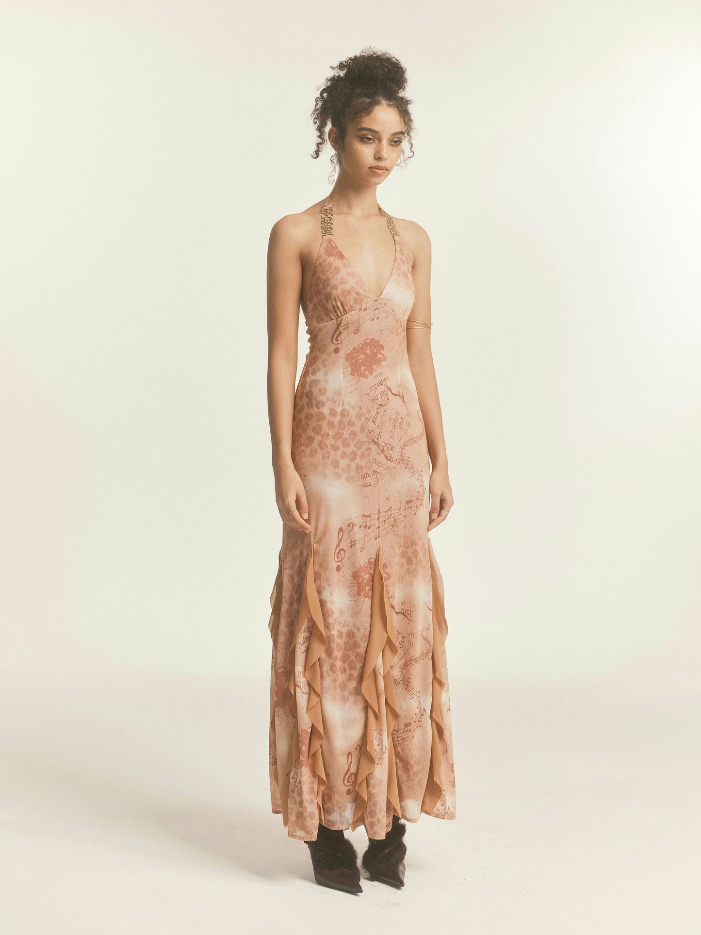Leopard Print Mesh Halter Maxi Dress