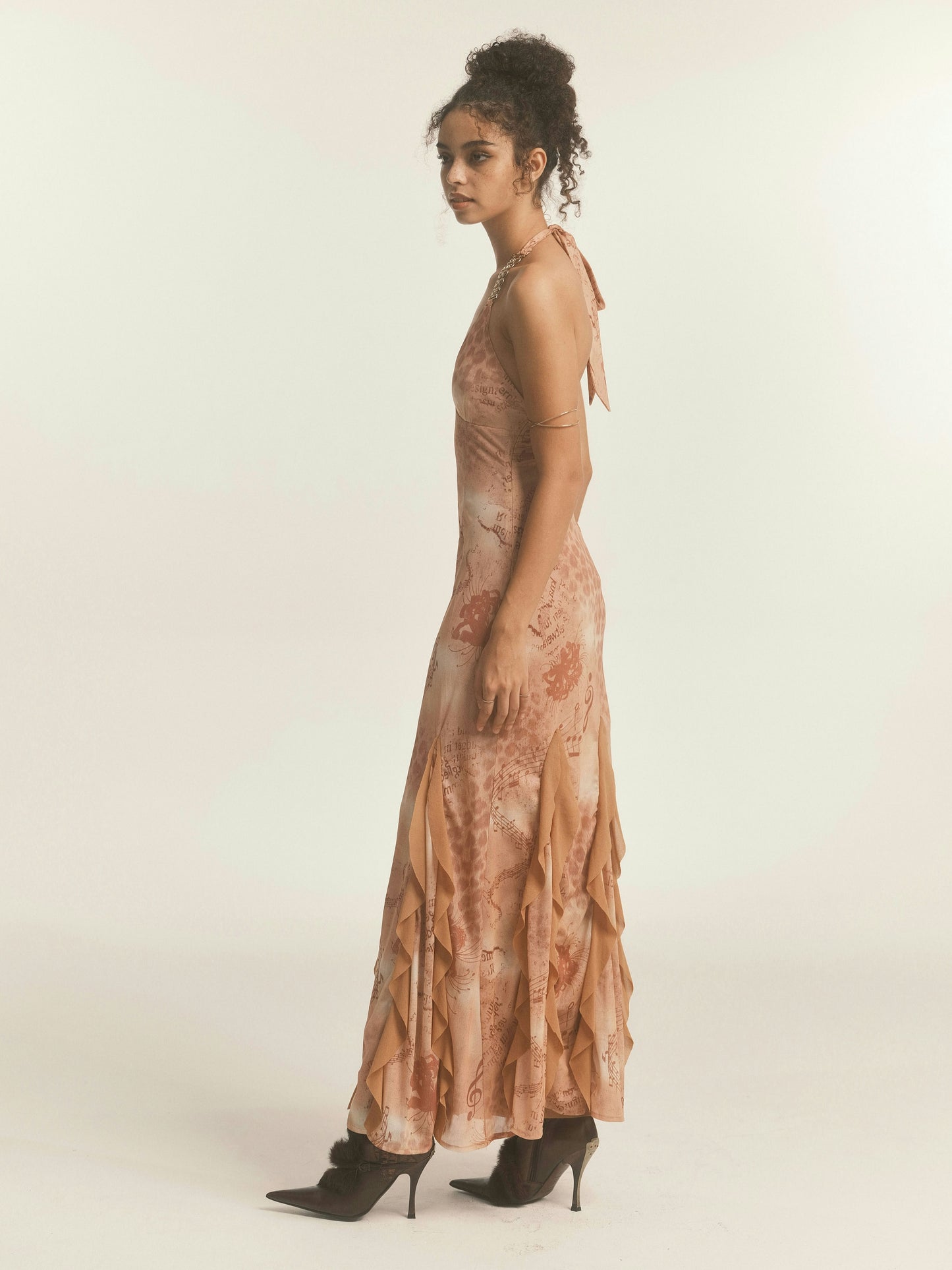 Leopard Print Mesh Halter Maxi Dress
