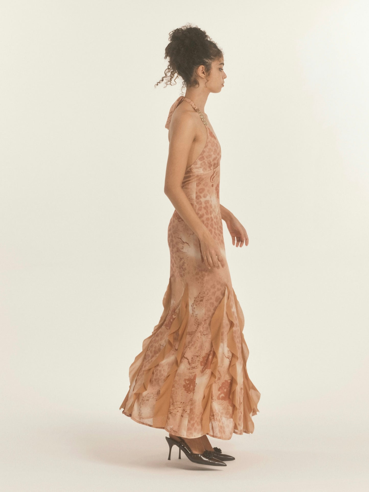 Leopard Print Mesh Halter Maxi Dress