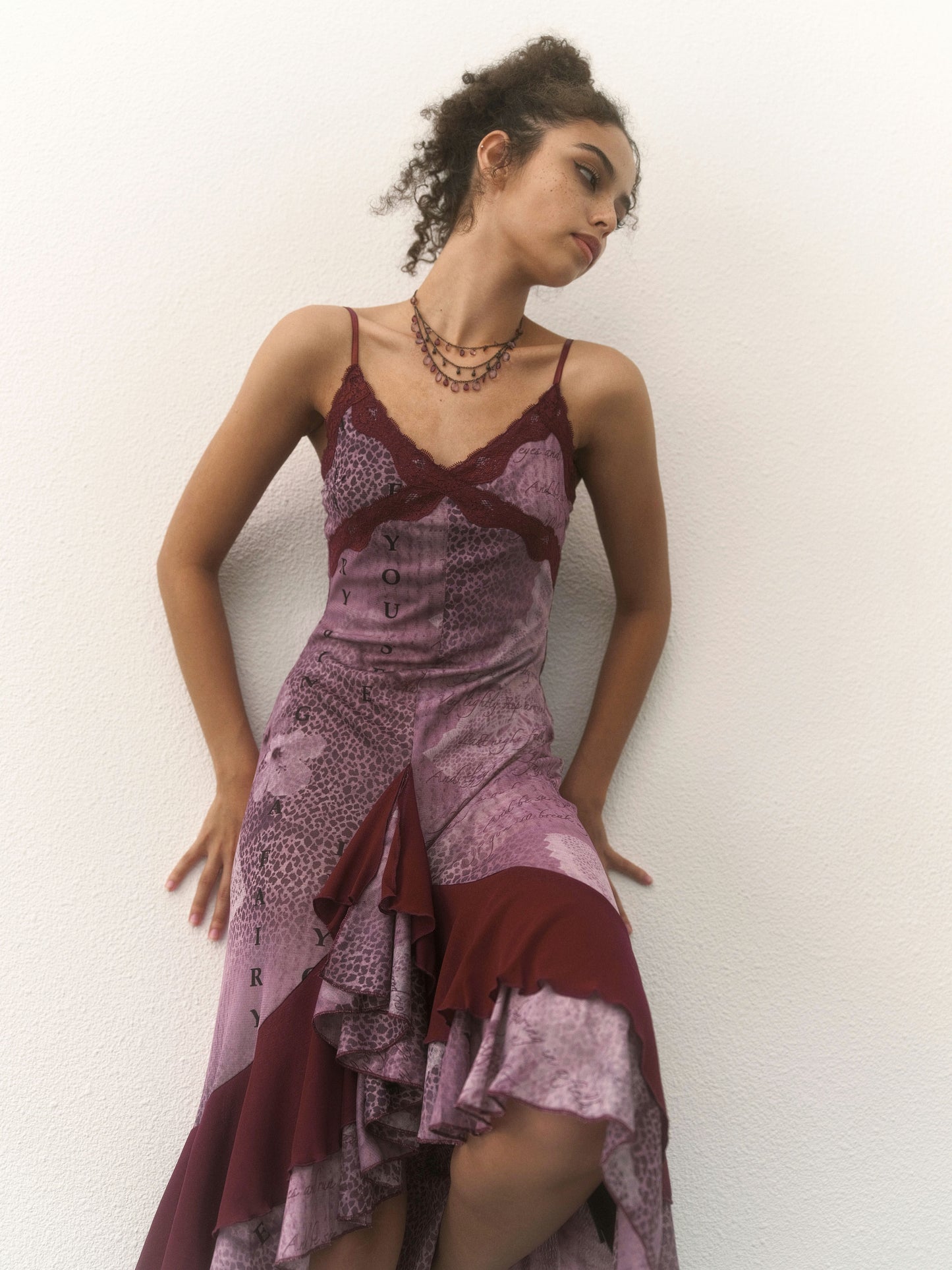 Purple Floral Patterned Lace Mesh Dress