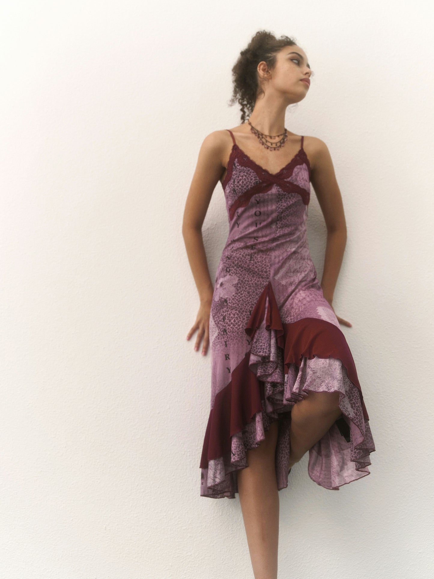 Purple Floral Patterned Lace Mesh Dress