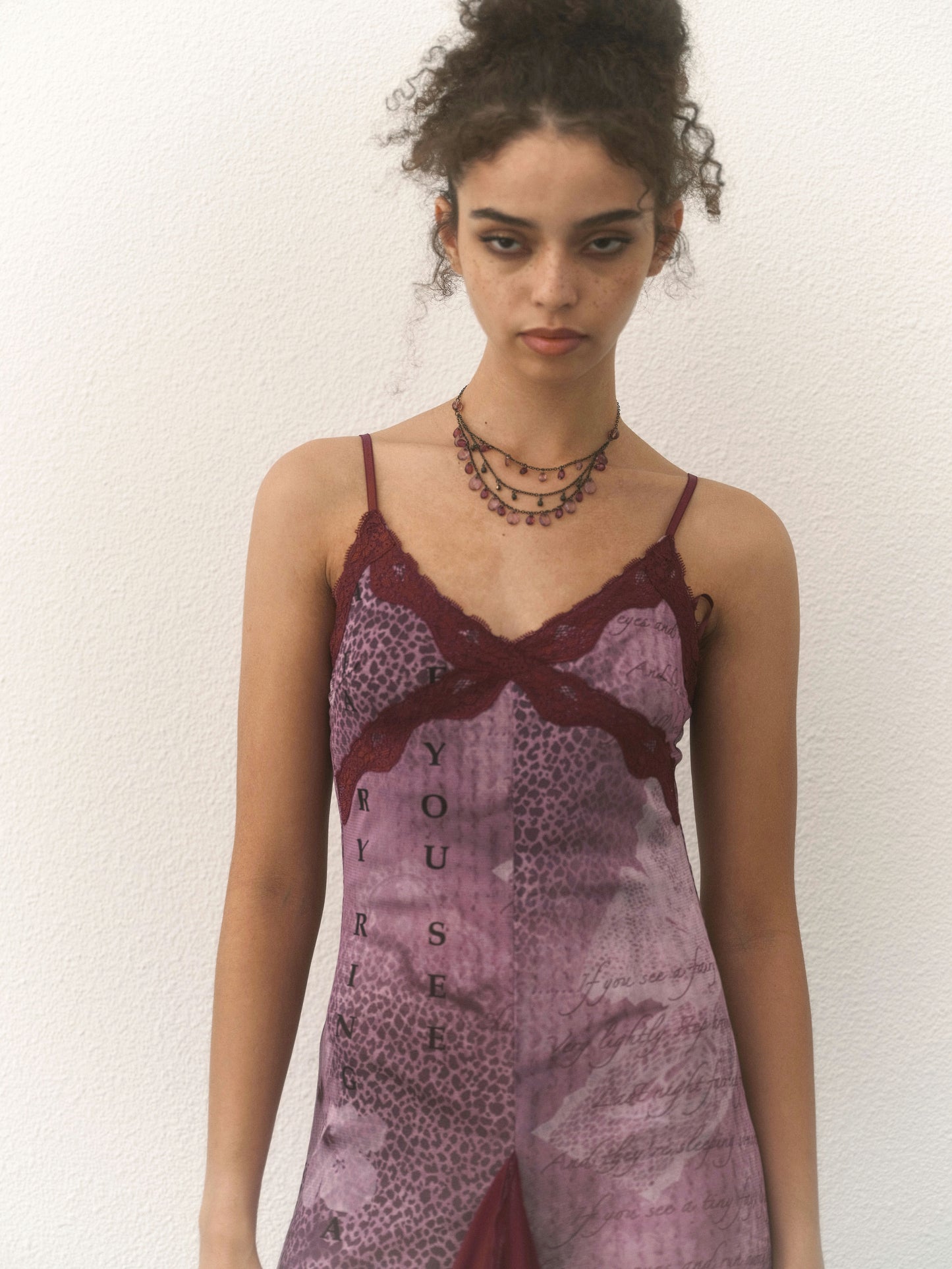 Purple Floral Patterned Lace Mesh Dress