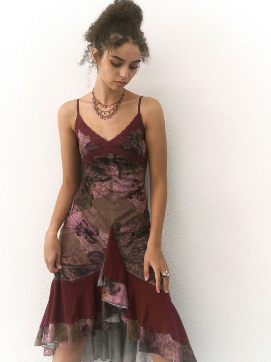 Floral Patterned Lace Mesh Dress