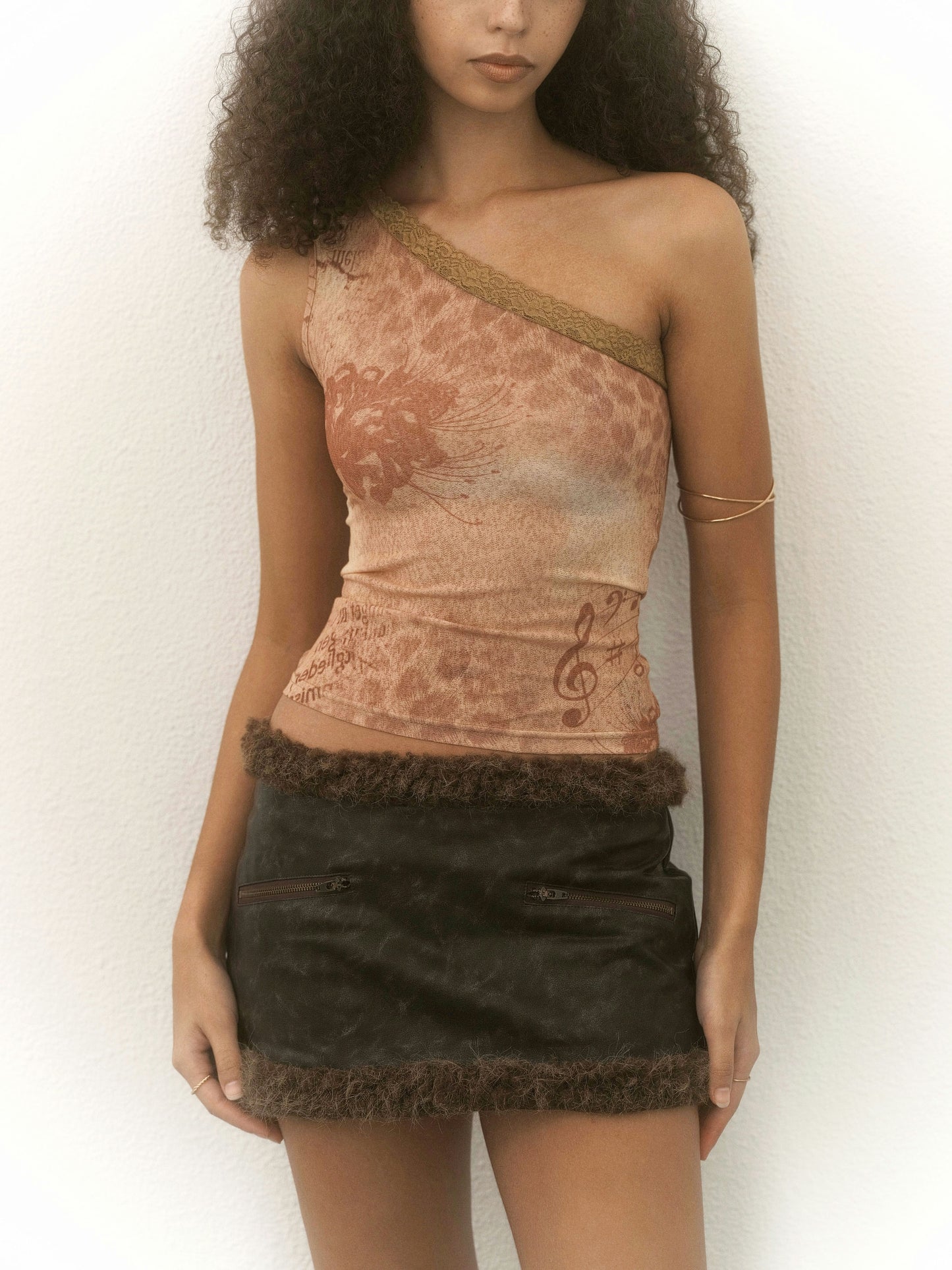 Floral Leopard Cheetah Print One Shoulder Top
