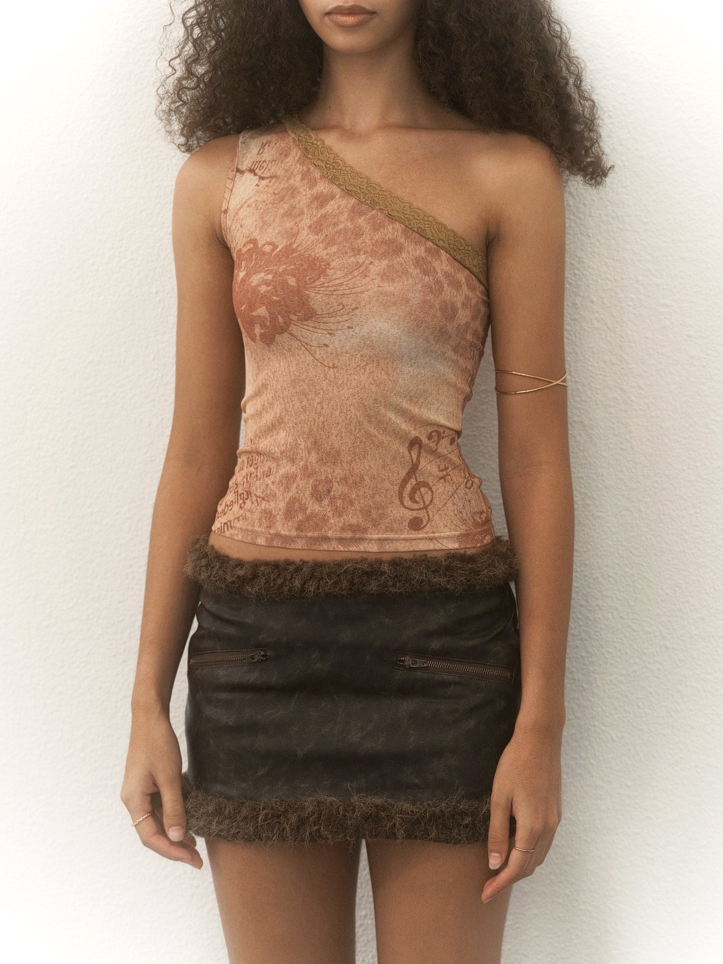 Floral Leopard Cheetah Print One Shoulder Top