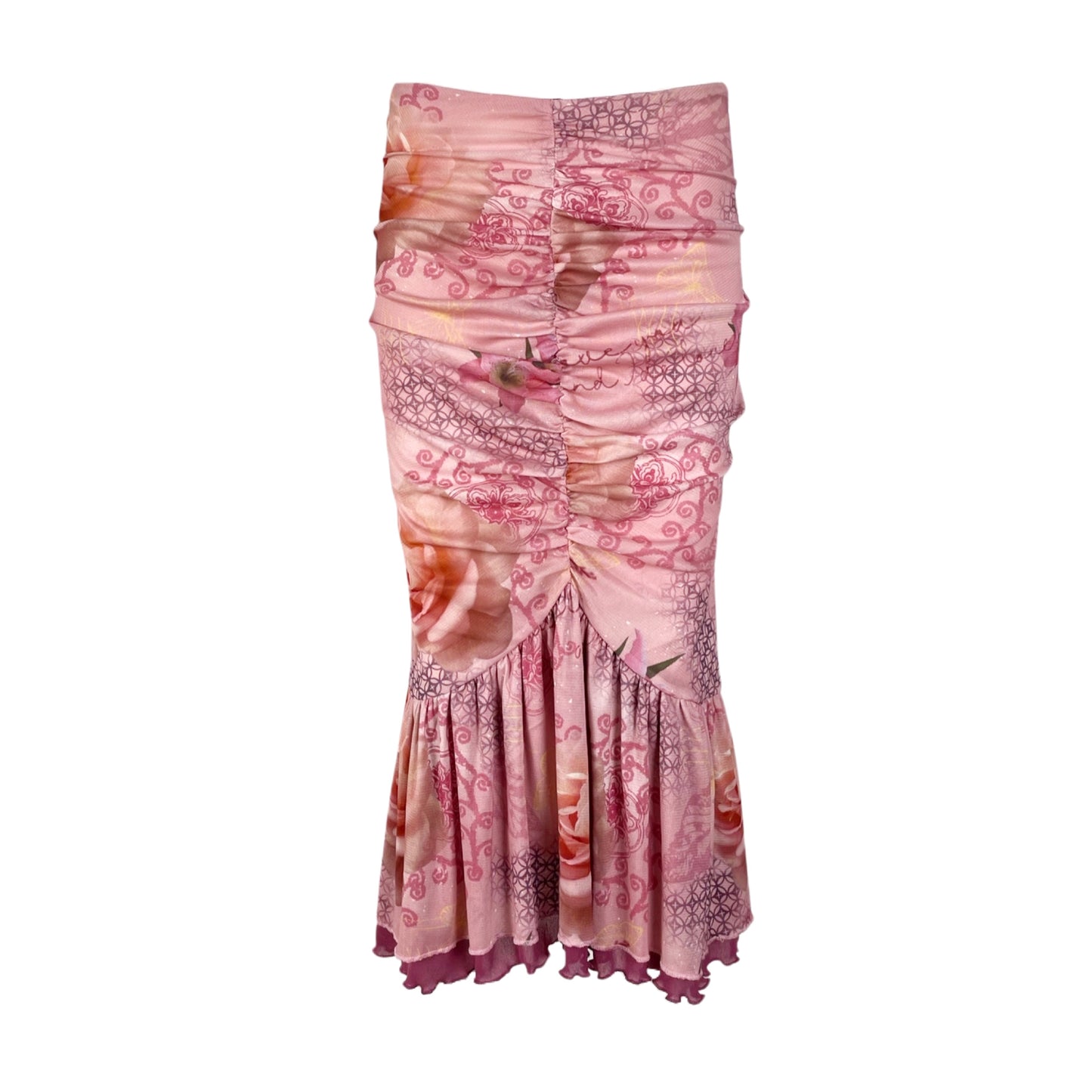 Pink Floral Print Mesh Cami & Scarf + Mermaid Skirt