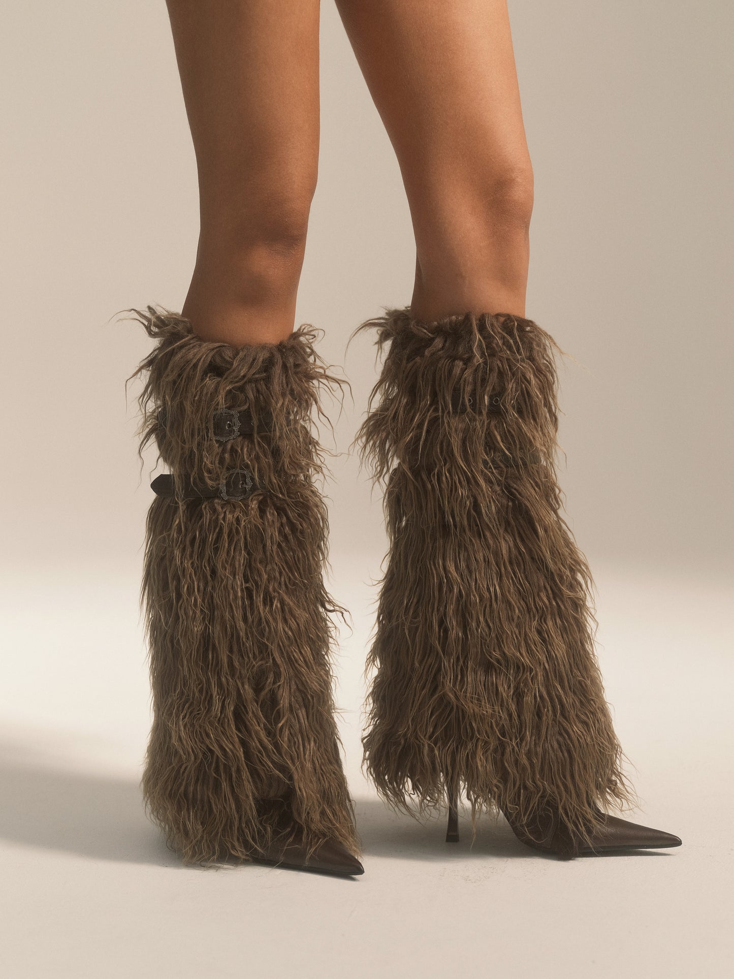 Navy Green Buckled Faux Fur Leg Warmers