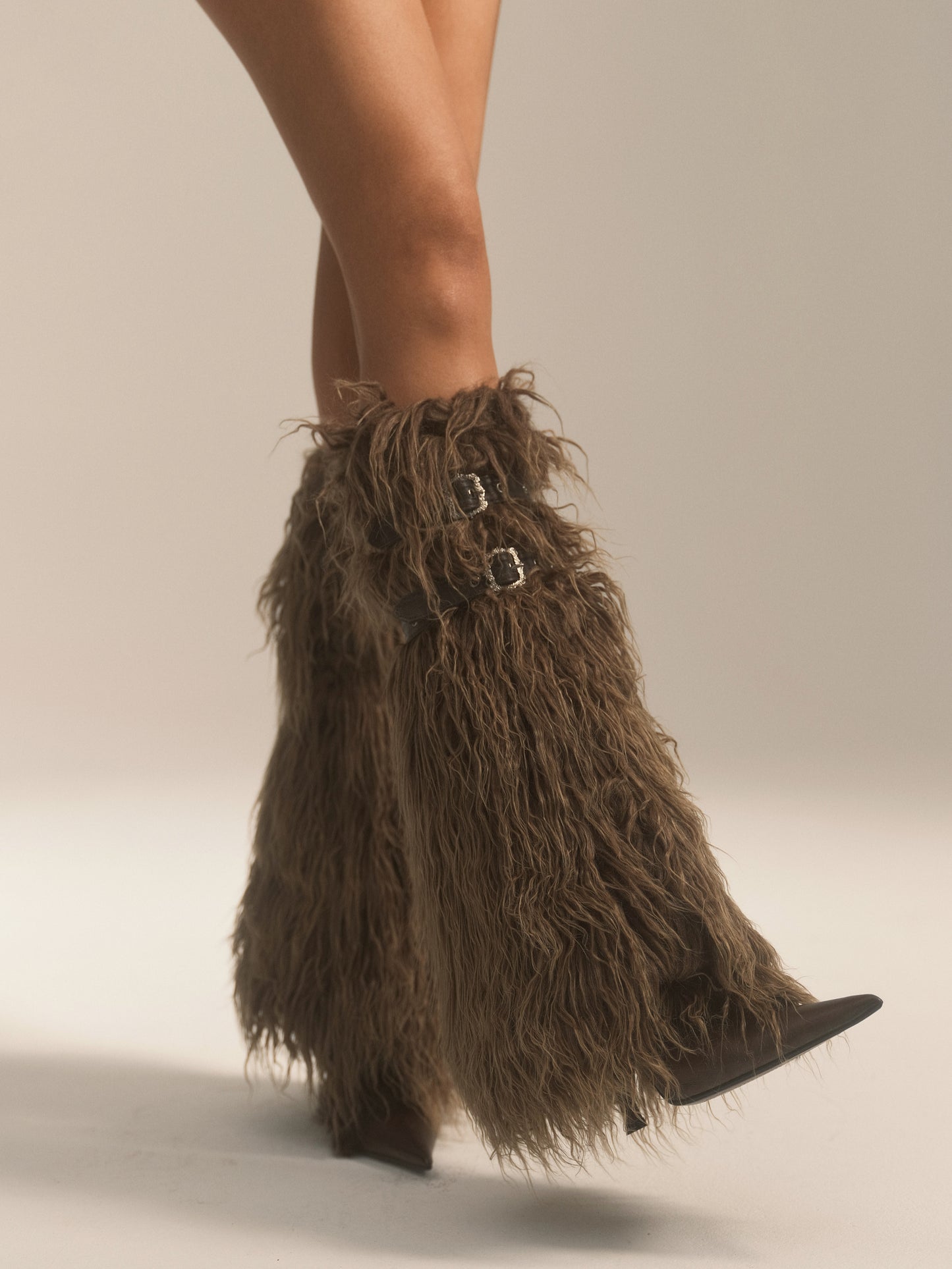 Navy Green Buckled Faux Fur Leg Warmers