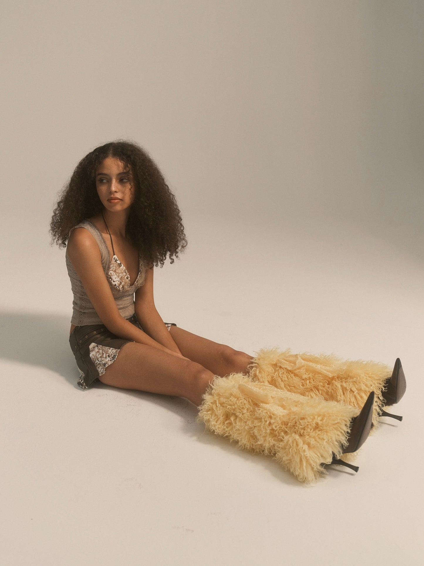 Yellow Lace Faux Fur Leg Warmers