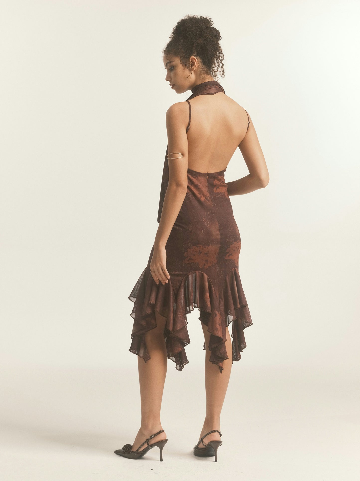 Mesh Floral Brooch Cami Dress & Scarf