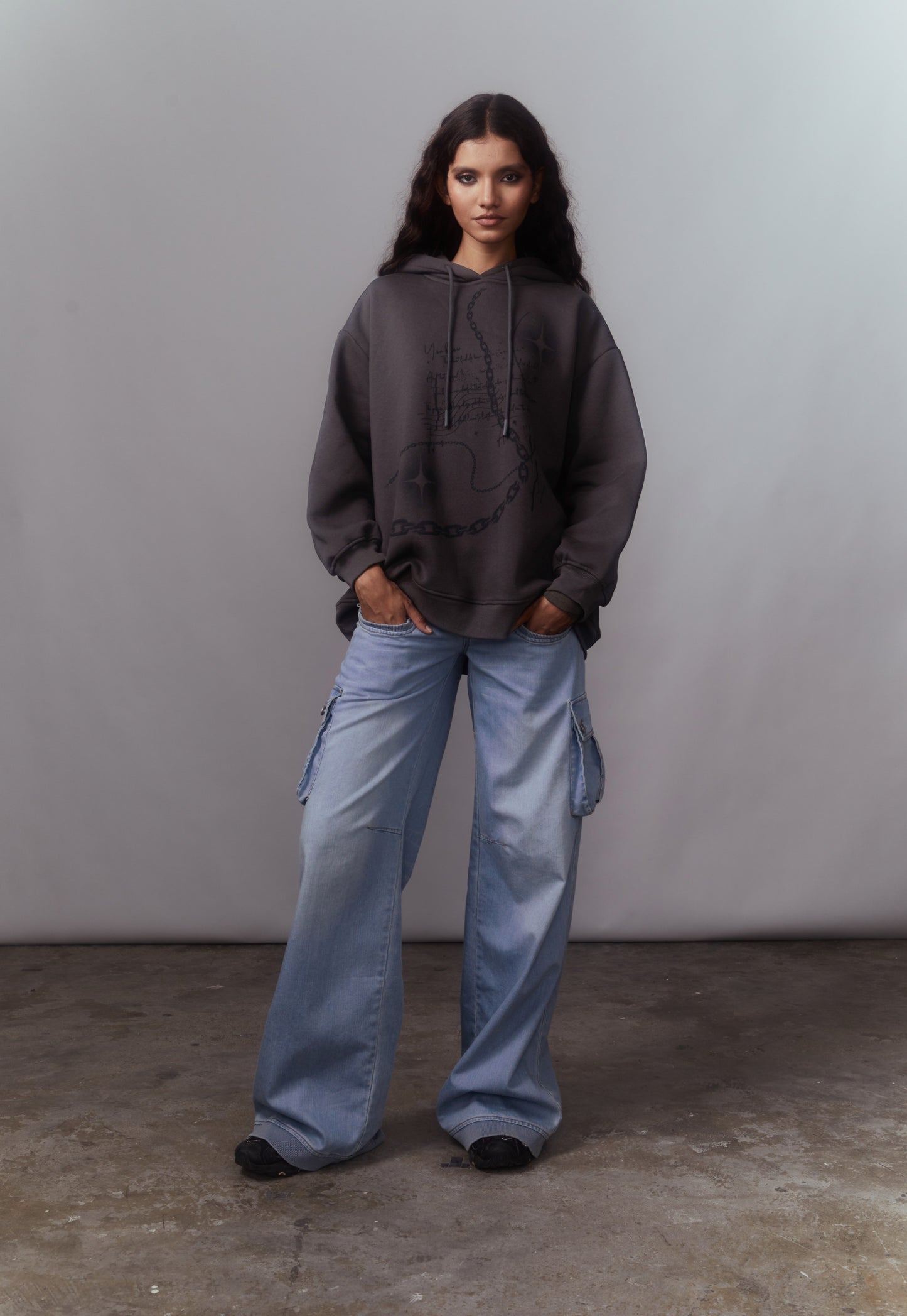 Grey Fleece Lined Oversized Hoodie