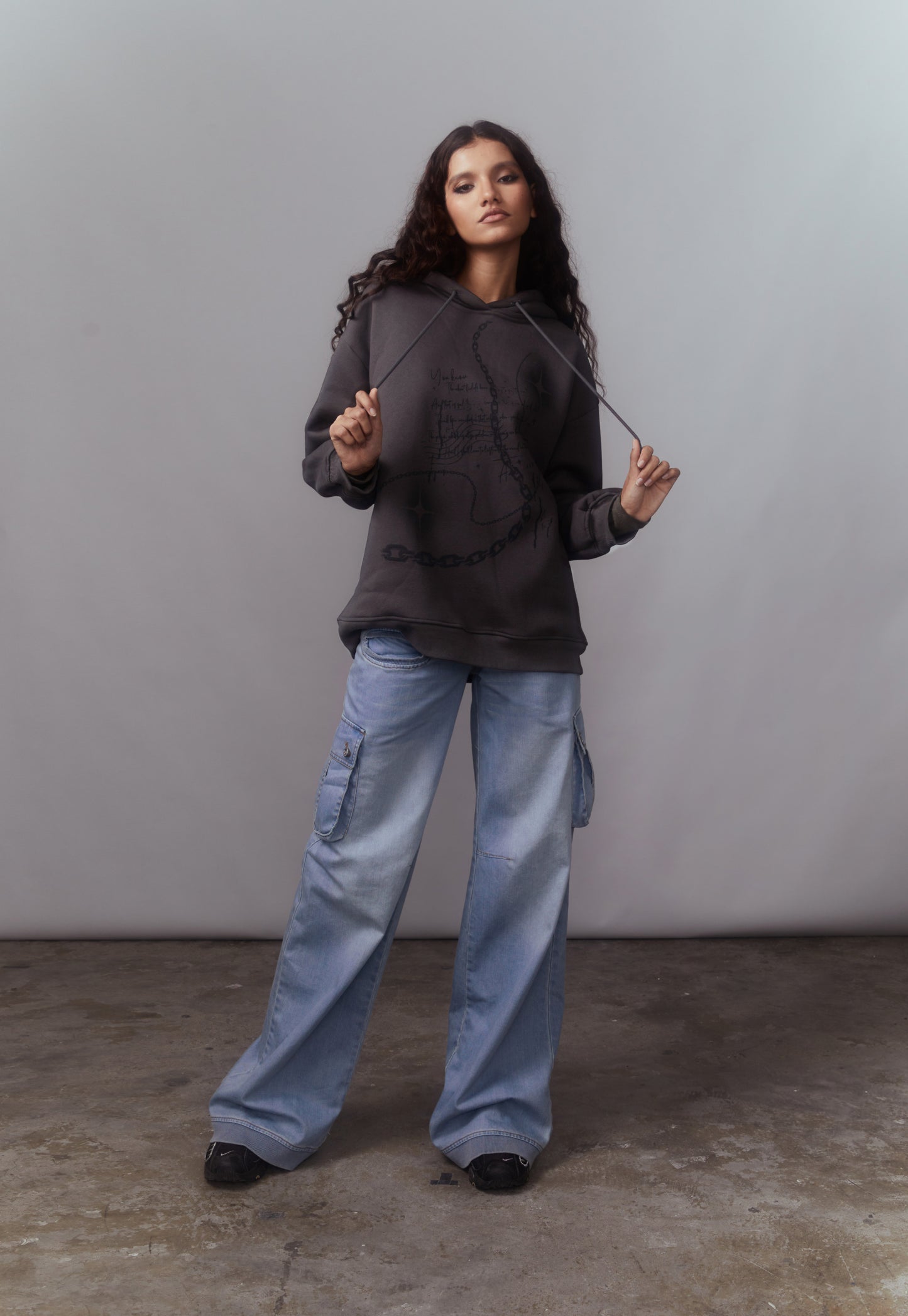 Grey Fleece Lined Oversized Hoodie