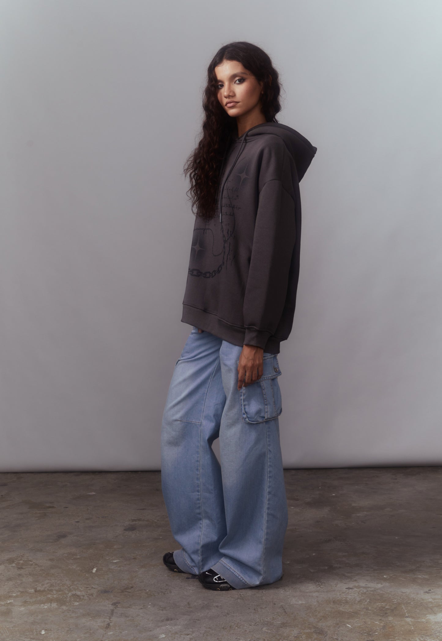 Grey Fleece Lined Oversized Hoodie