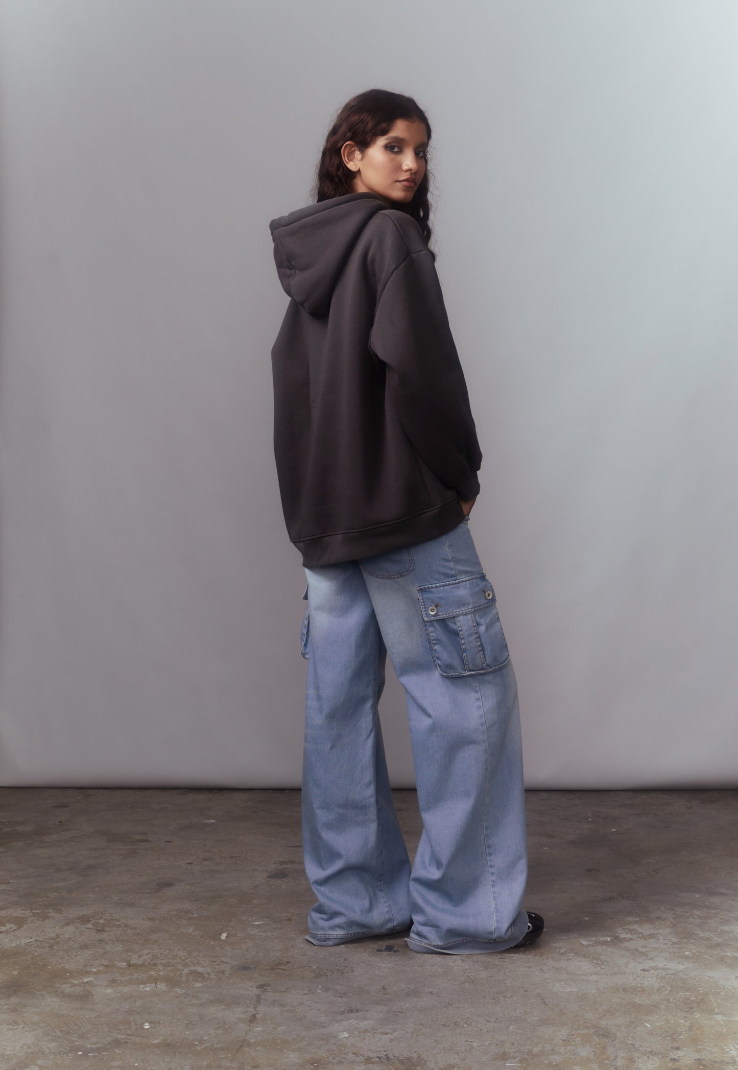 Grey Fleece Lined Oversized Hoodie
