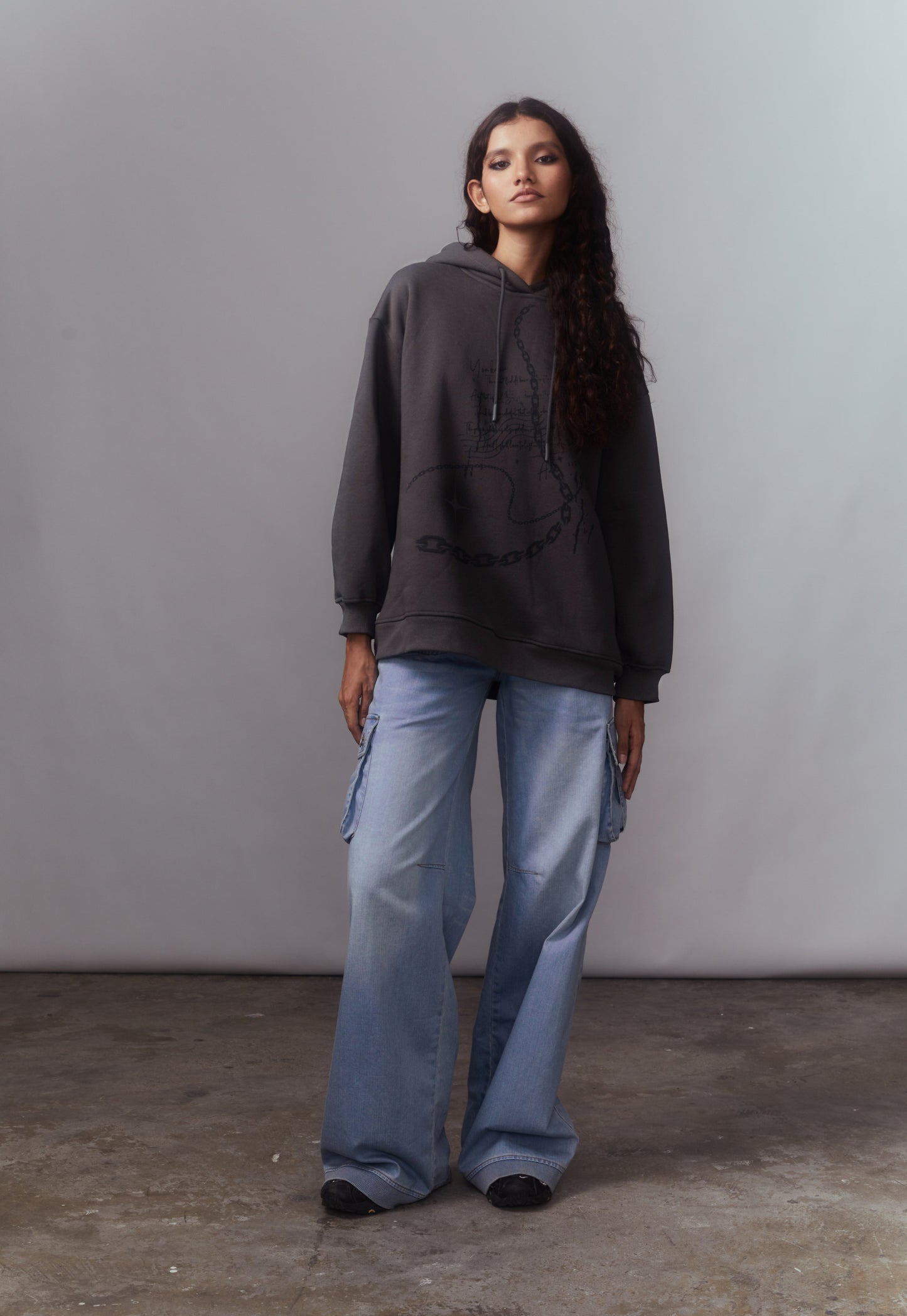 Grey Fleece Lined Oversized Hoodie