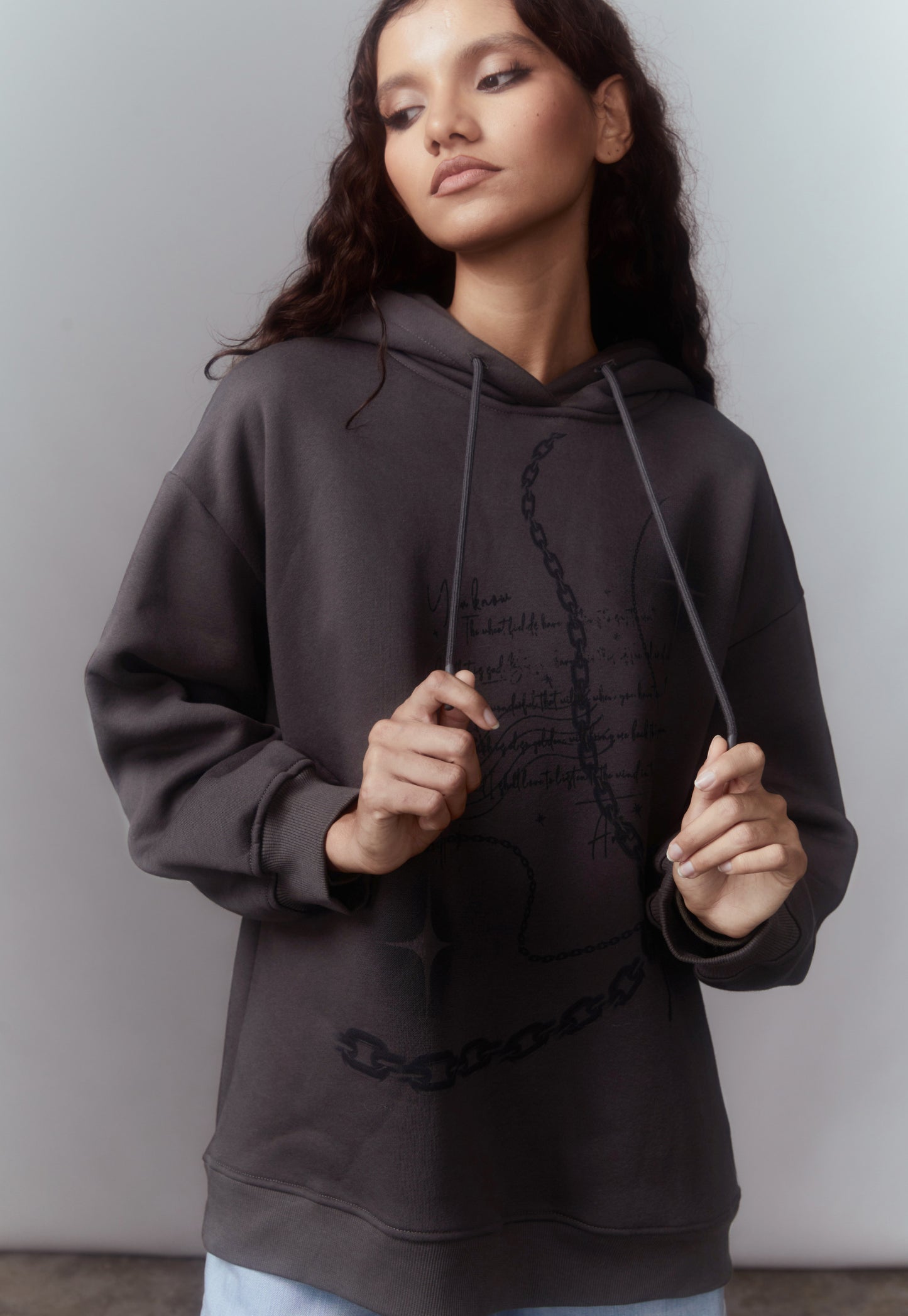Grey Fleece Lined Oversized Hoodie
