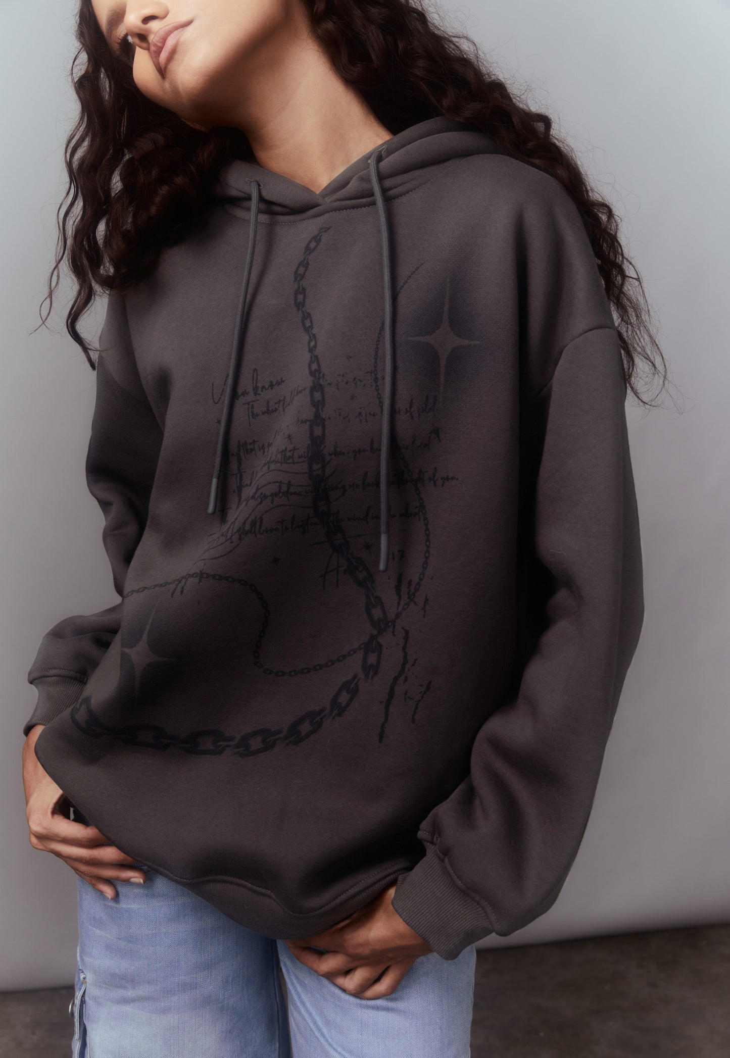 Grey Fleece Lined Oversized Hoodie