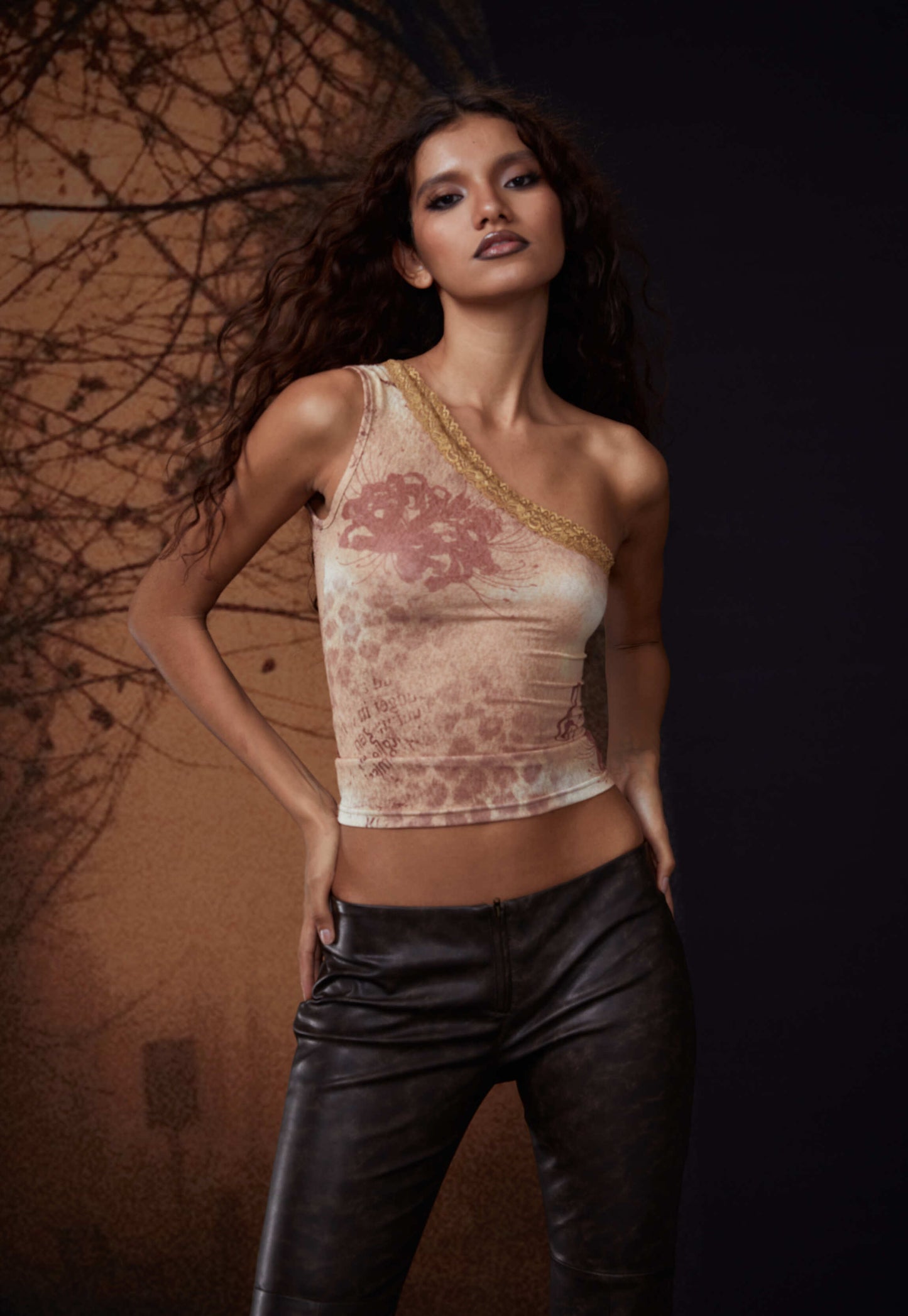 Floral Leopard Cheetah Print One Shoulder Top