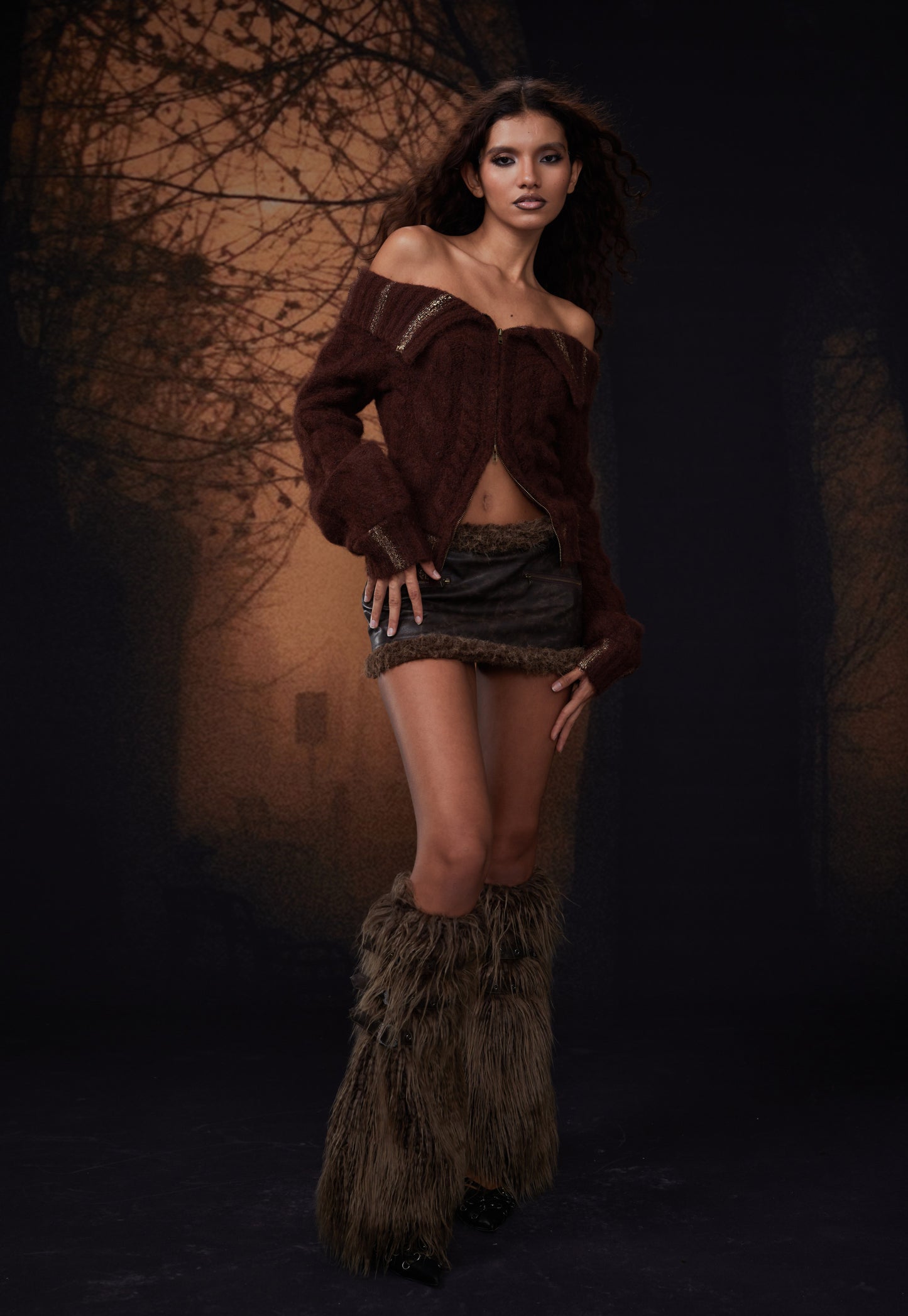 Navy Green Buckled Faux Fur Leg Warmers