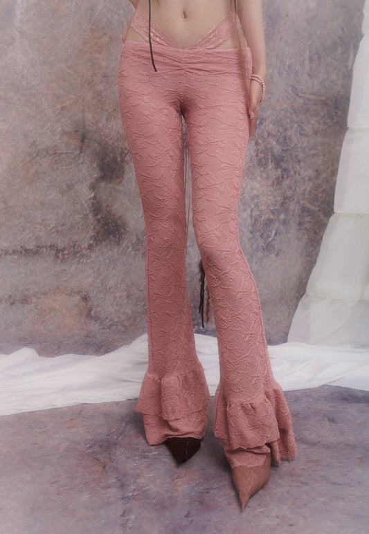 Pink Lace Low Rise Flare Trousers