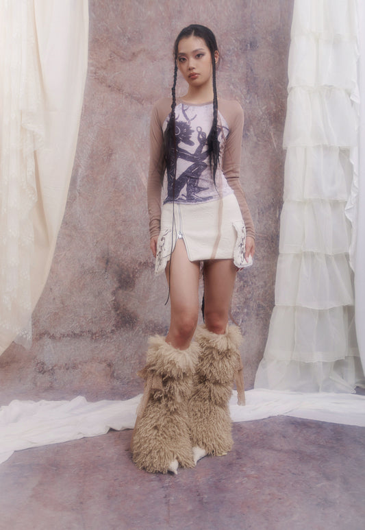 Khaki Lace Faux Fur Leg Warmers