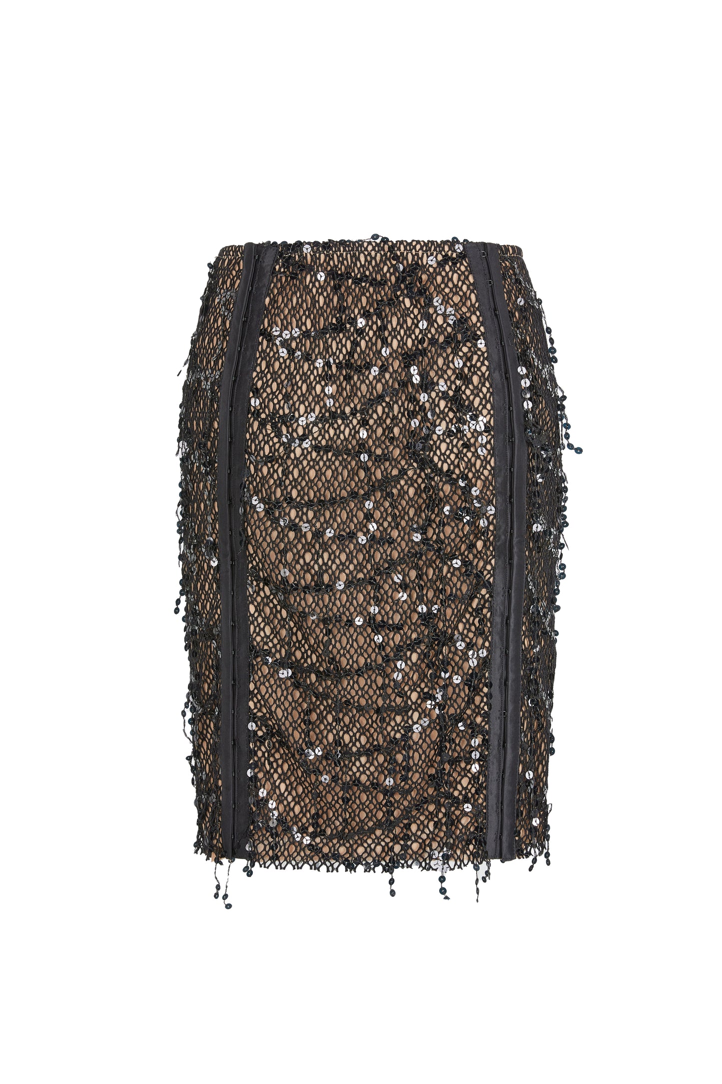 BLACK SEQUIN FISHNET LACE UP TUBE TOP & SKIRT