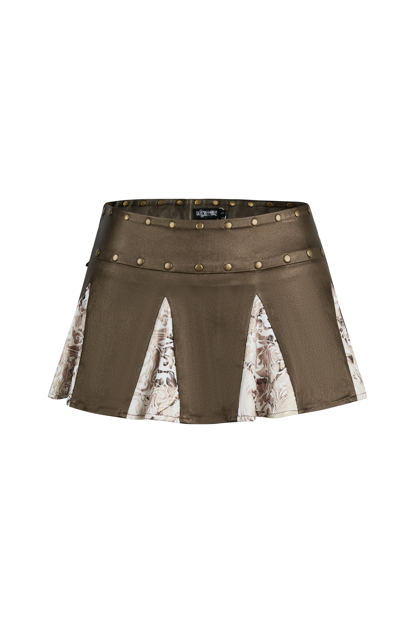 BROWN  METALLIC PATCHWORK LOW WAISTED MICRO MINI SKORT