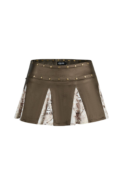 BROWN  METALLIC PATCHWORK LOW WAISTED MICRO MINI SKORT