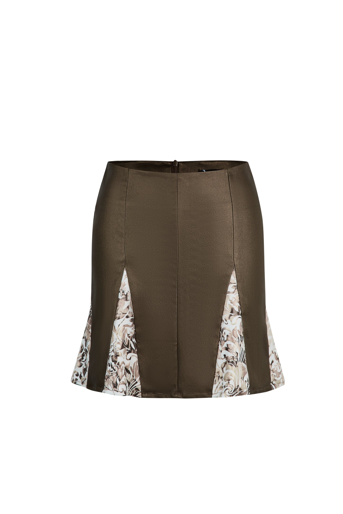 BROWN METALLIC FAUX LEATHER PATCHWORK LOW WAISTED MINI SKIRT