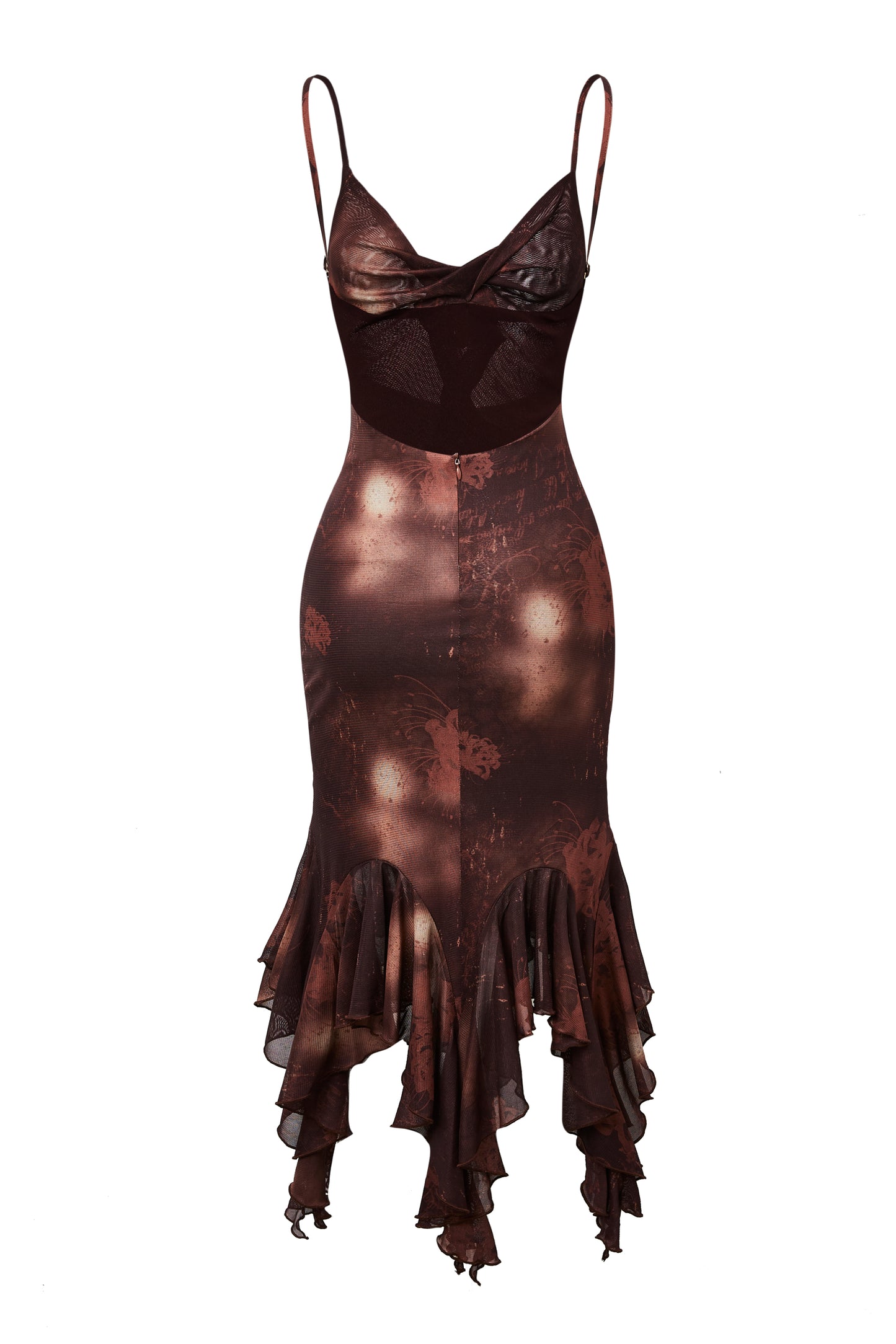 MESH FLORAL BROOCH CAMI DRESS & SCARF