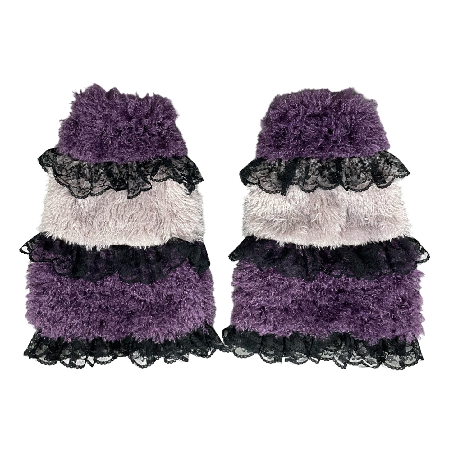 PURPLE LACE PATCHWORK FAUX FUR LEG WARMERS