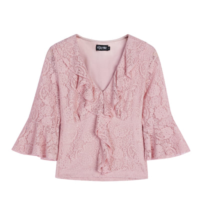 PINK LACE RUFFLE COLLAR TOP & MIRCO MINI SKORT