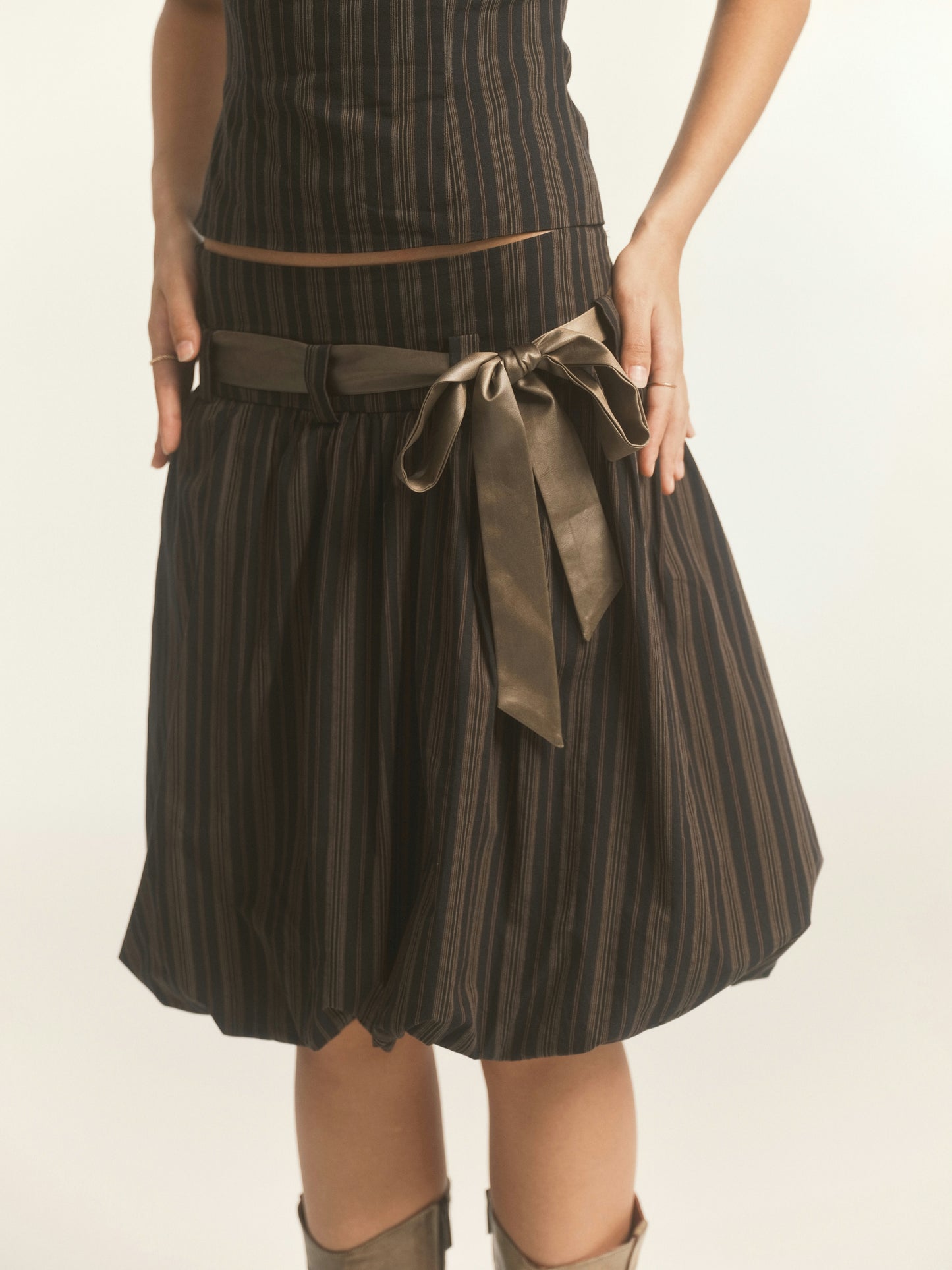 STRIPE PATTERN MILKMAID TOP & BUBBLE SKIRT