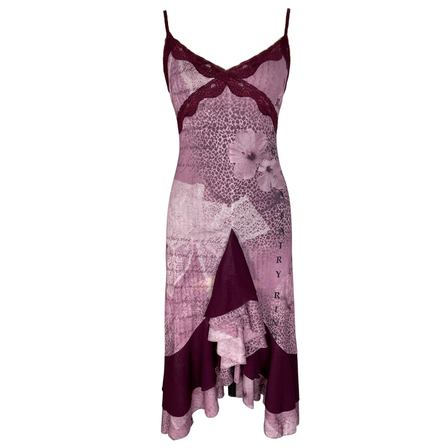 PURPLE FLORAL PATTERNED LACE MESH DRESS