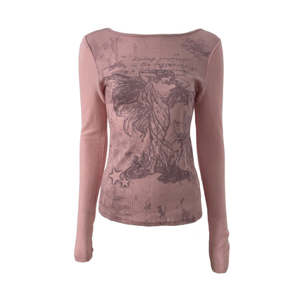 PINK ANGEL PRINT LONG SLEEVE TOP