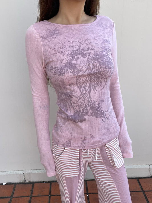 Pink Angel Print Long Sleeve Top