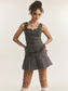 GRAY MESH LACE-UP MINI PLEATED SKORT